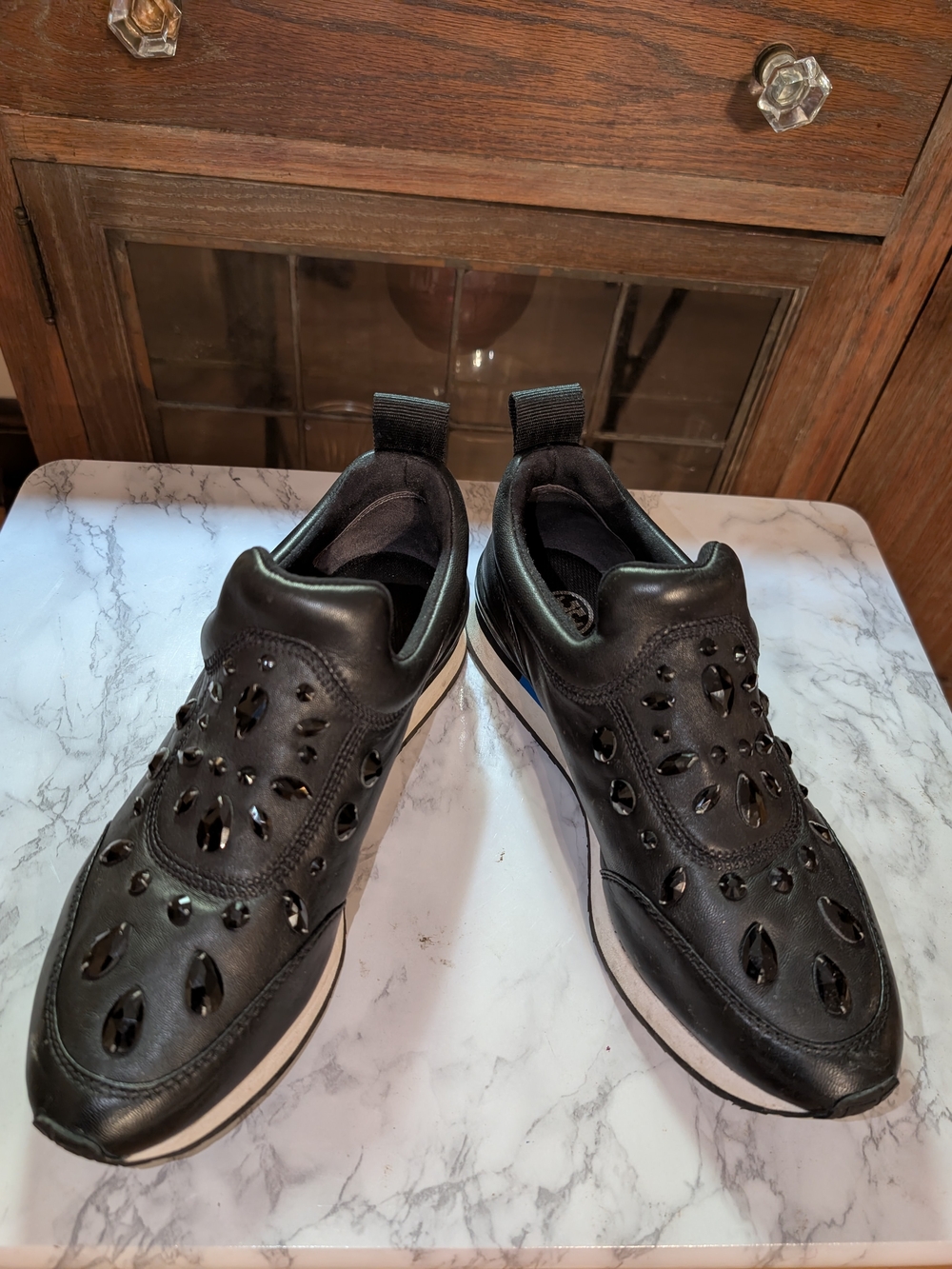 Tory Burch Black Leather Sneaker with Blue Accent
